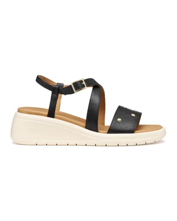 Sandale wedge din piele ecologica, Negru
