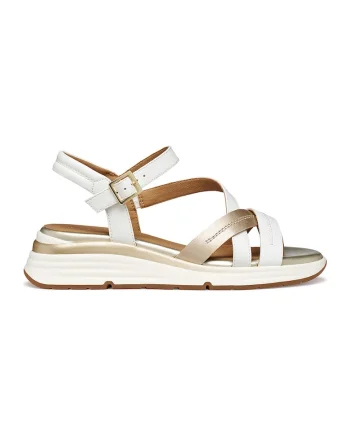 Sandale wedge din piele ecologica, Alb/Auriu deschis