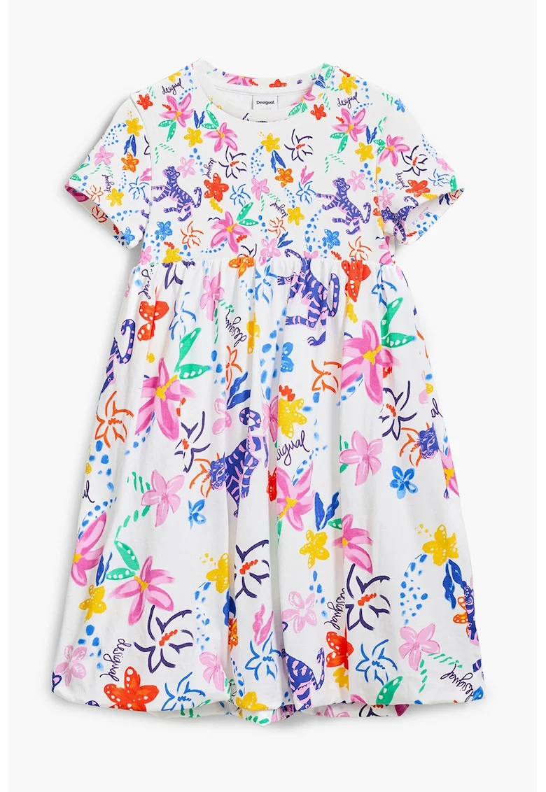 Rochie evazata cu imprimeu, Roz deschis/Albastru royal/Alb optic