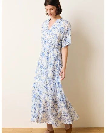 Rochie maxi cu maneci kimono, Alb murdar/Albastru deschis