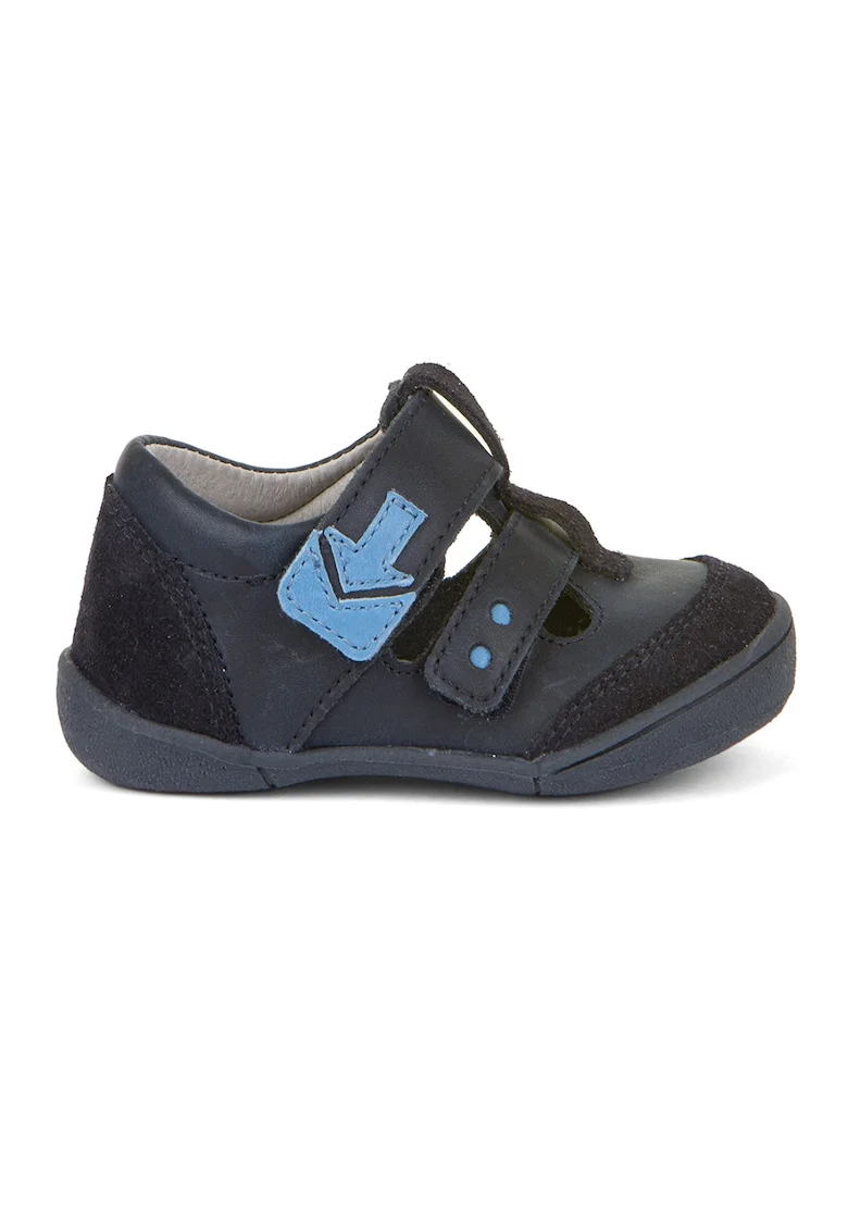 Sandale din piele cu inchidere velcro, Negru/Albastru ultramarin