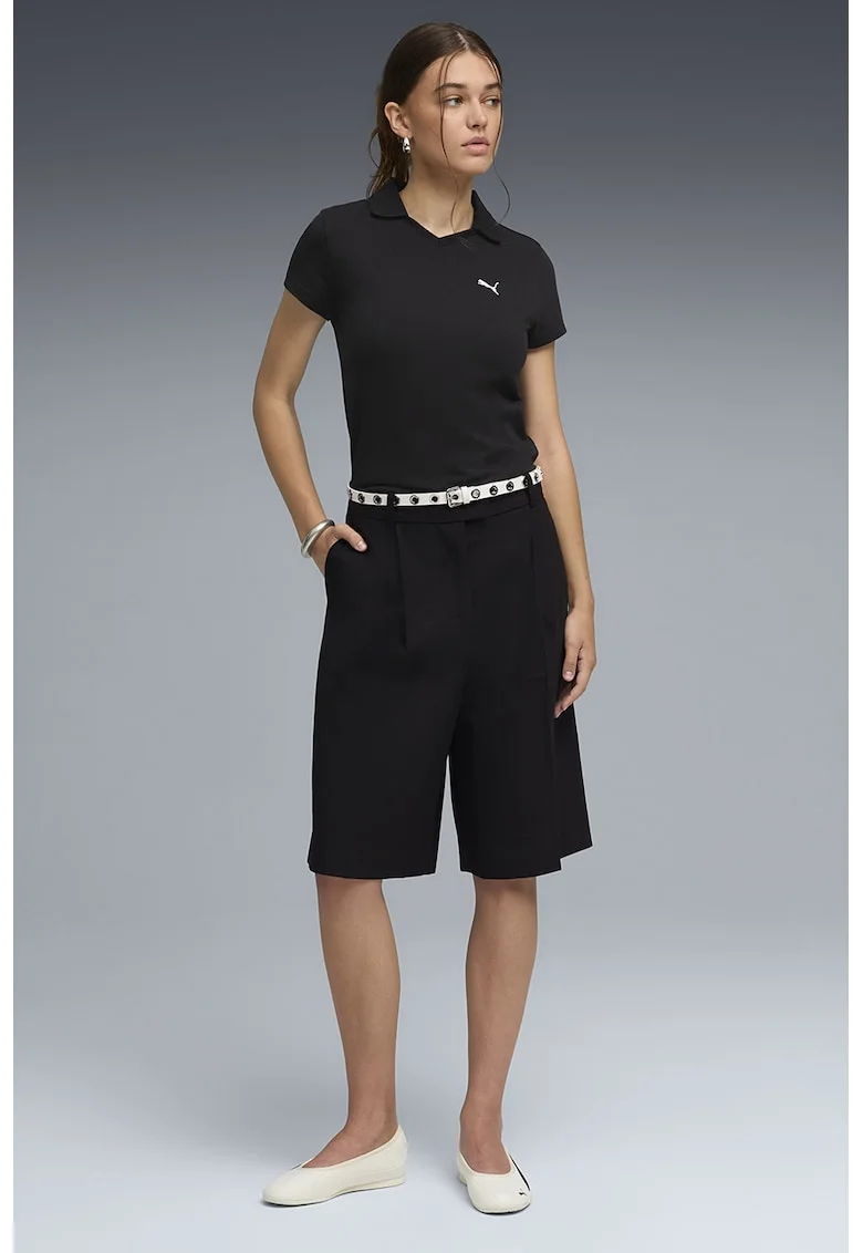 Tricou polo slim fit cu logo brodat, Negru