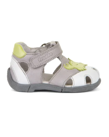 Sandale din piele cu talpa plata, Alb/Gri deschis/Galben pai