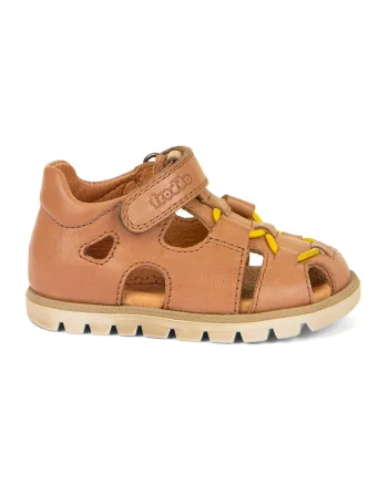 Sandale din piele cu inchidere velcro, Caramel