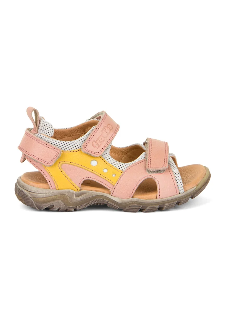 Sandale din piele cu inchidere velcro, Roz somon/Alb murdar