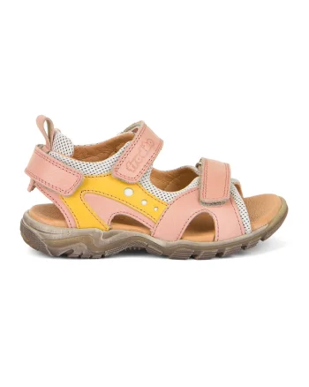 Sandale din piele cu inchidere velcro, Roz somon/Alb murdar