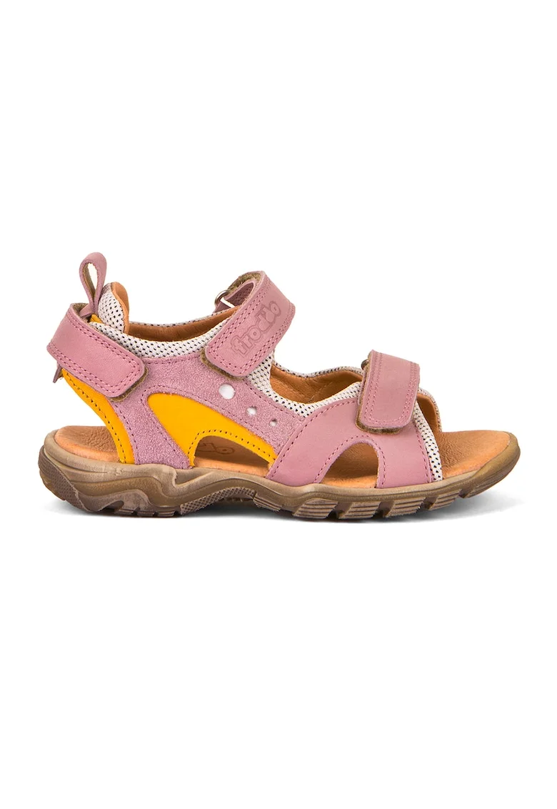 Sandale din piele cu garnituri din piele intoarsa, Portocaliu/Roz pastel