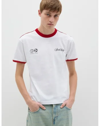 Tricou cu imprimeu text, Rosu/Alb