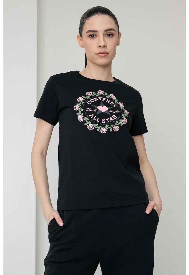Tricou slim fit cu imprimeu logo, Verde/Negru/Roz pal