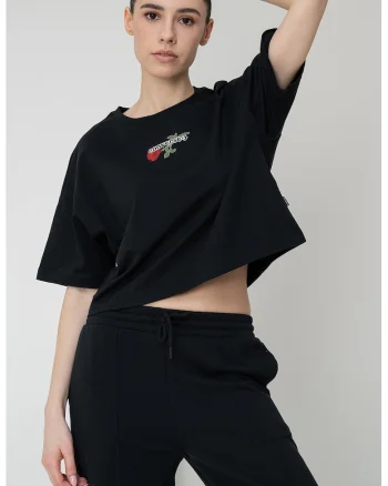Tricou crop cu decolteu la baza gatului, Rosu/Verde/Negru