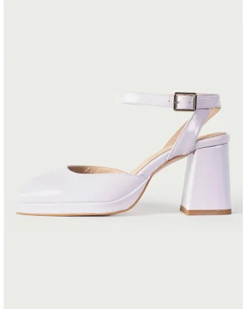 Pantofi Mary Jane din piele cu toc si varf patrat, Violet deschis