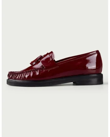Pantofi loafer din piele cu detaliu cu canaf, Visiniu