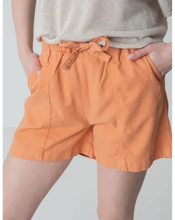 Pantaloni scurti din amestec de lyocell cu snur, Portocaliu deschis