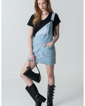 Rochie-sarafan din denim, Albastru deschis melange