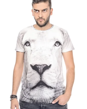Tricou cu imprimeu foto, Alb/Gri inchis