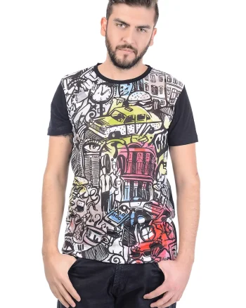 Tricou regular fit cu imprimeu grafic, Alb/Negru