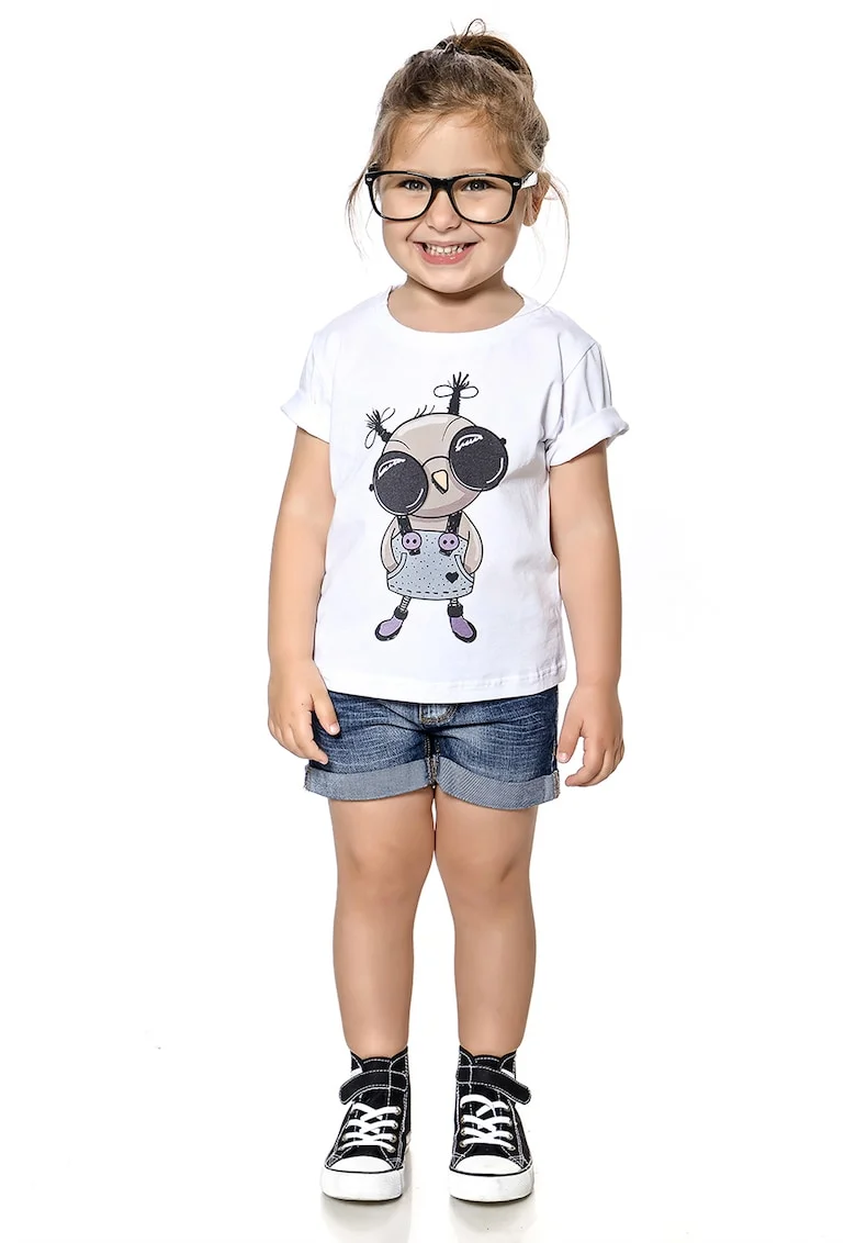 Tricou cu imprimeu grafic, Alb/Negru stins/Grej
