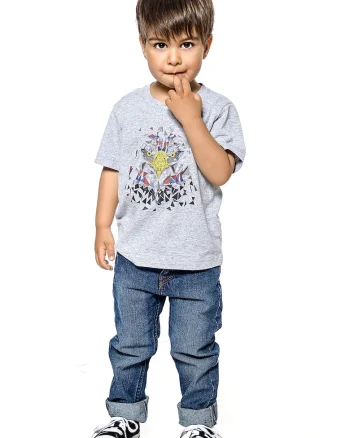Tricou cu imprimeu grafic, Rosu/Gri/Galben
