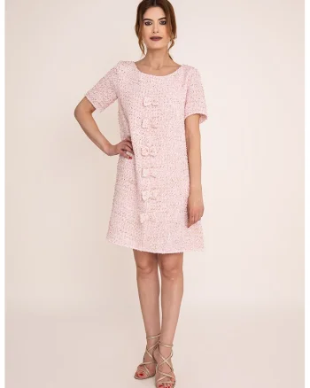 Rochie scurta cu croiala evazata Amara, Alb/Roz deschis