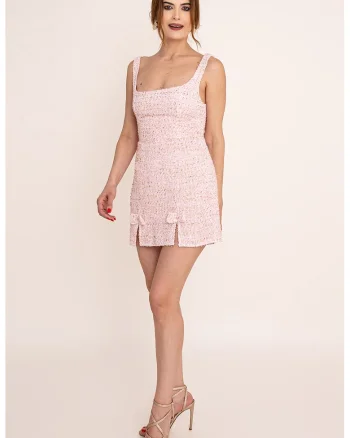 Rochie scurta cu croiala cambrata Nerissa, Alb/Roz deschis