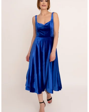 Rochie din catifea cu spate decupat Electra, Albastru royal