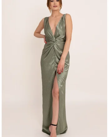 Rochie lunga cu detaliu rasucit Amour, Verde sparanghel