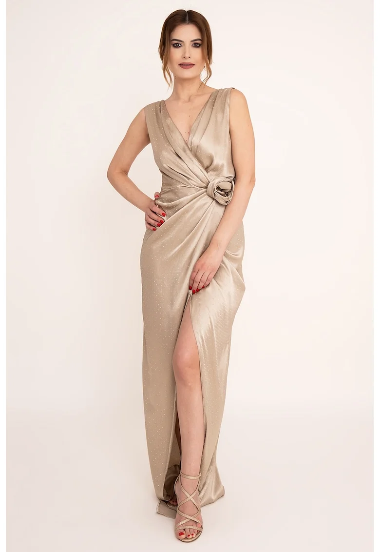 Rochie lunga din satin Lilith, Maro nisip