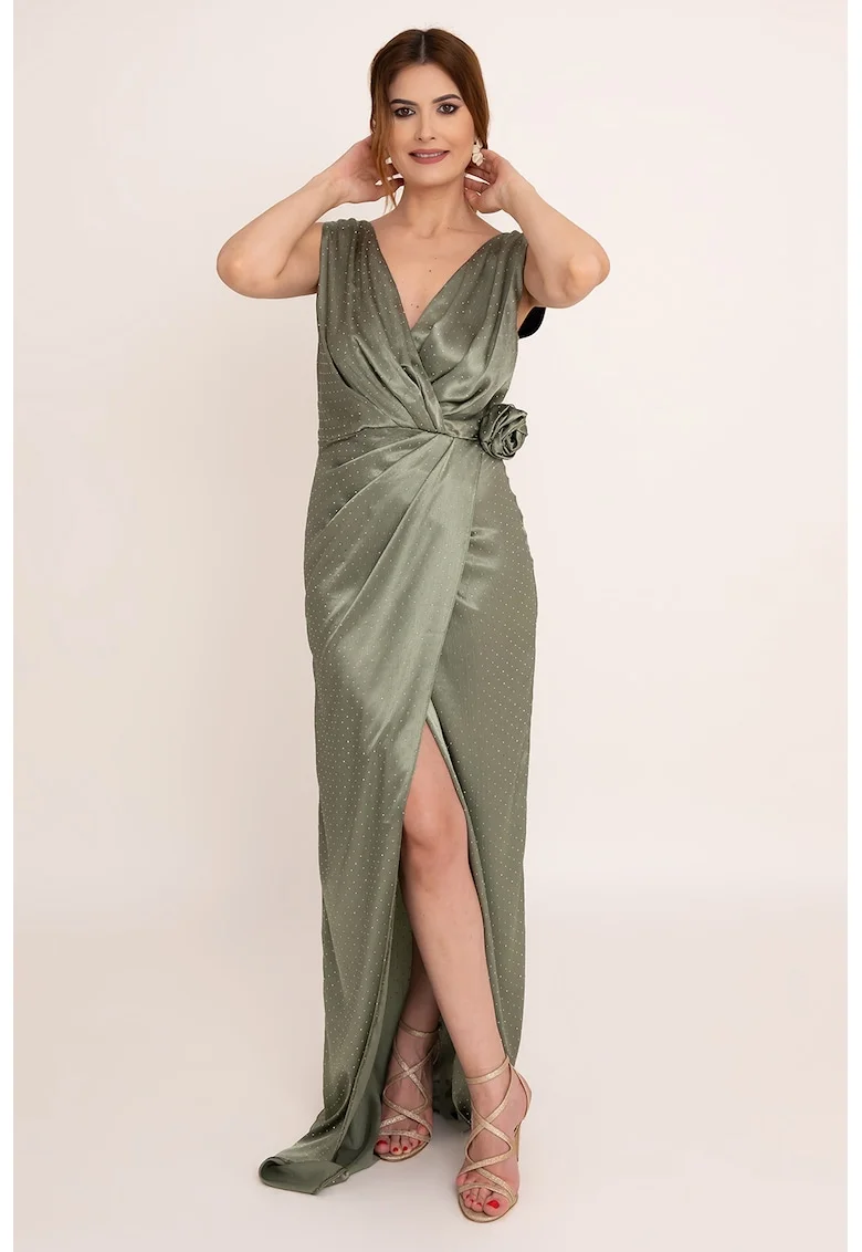 Rochie lunga din satin Lilith, Verde sparanghel