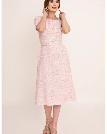 Rochie midi cu maneci medi Aida, Alb/Roz deschis