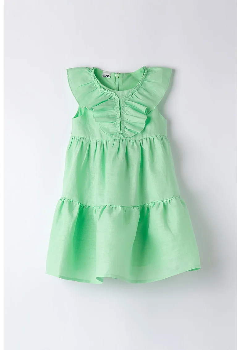 Rochie evazata cu volane, Verde pal