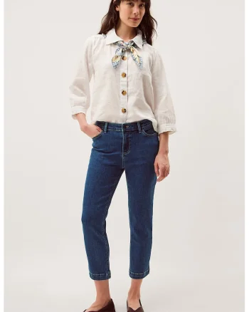 Blugi slim fit crop, Albastru inchis
