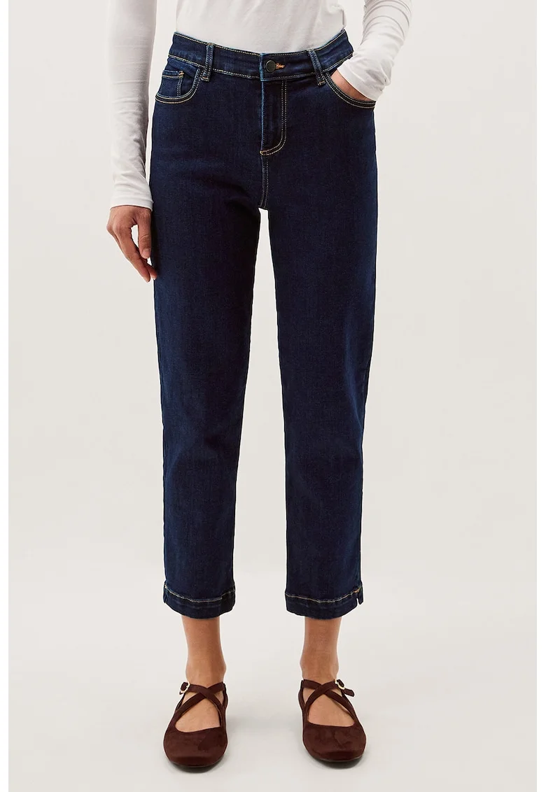 Blugi crop cu talie medie, Bleumarin