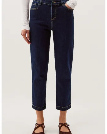 Blugi crop cu talie medie, Bleumarin
