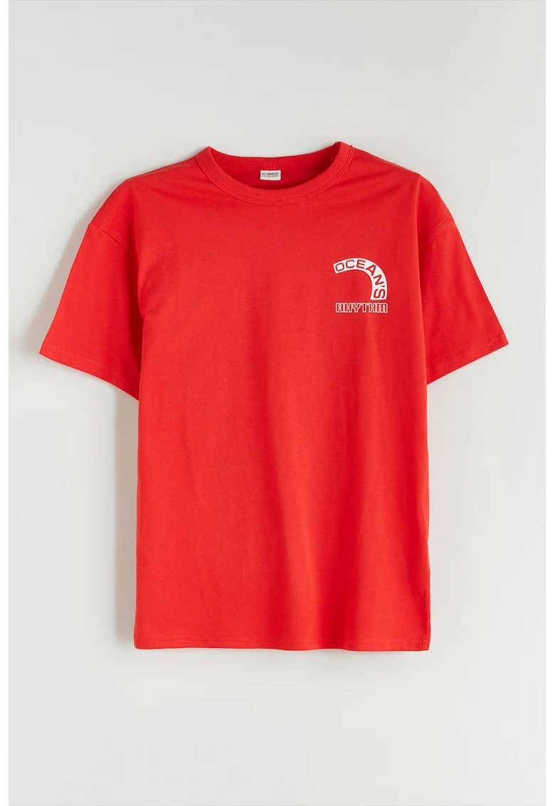 Tricou lejer din bumbac cu imprimeu, Portocaliu mandarina