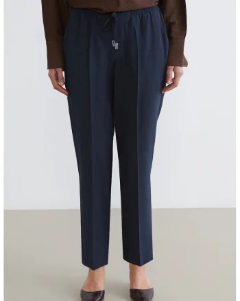 Pantaloni cu snur de ajustare si pensa, Albastru ultramarin