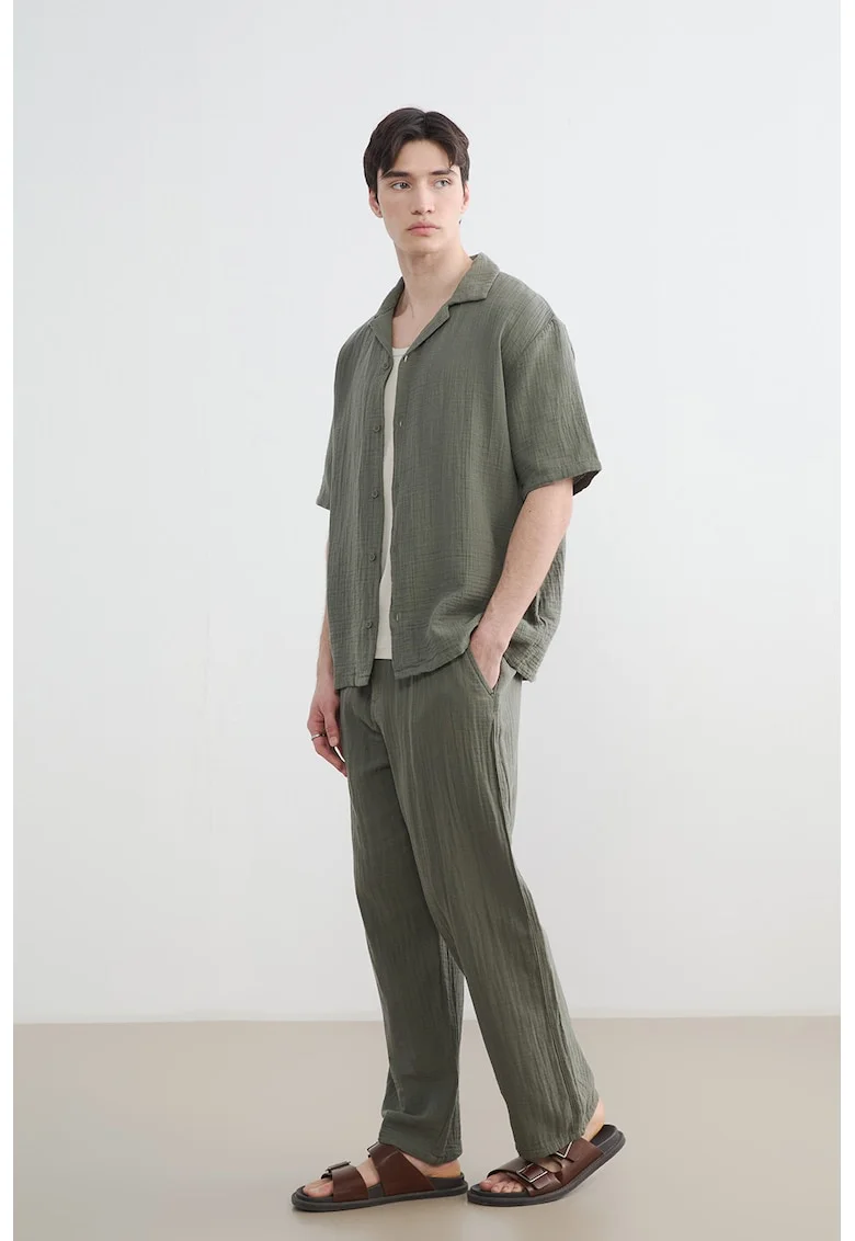 Pantaloni relaxed-fit din bumbac cu snururi, Kaki