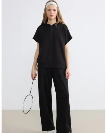 Pantaloni de trening cu croiala dreapta si banda elastica in talie, Negru