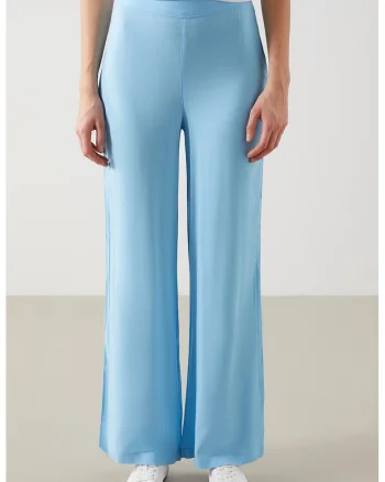 Pantaloni vaporosi cu talie inalta si croiala ampla, Albastru pastel