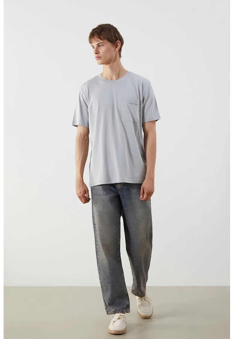 Tricou lejer din bumbac cu buzunar pe piept, Albastru pal