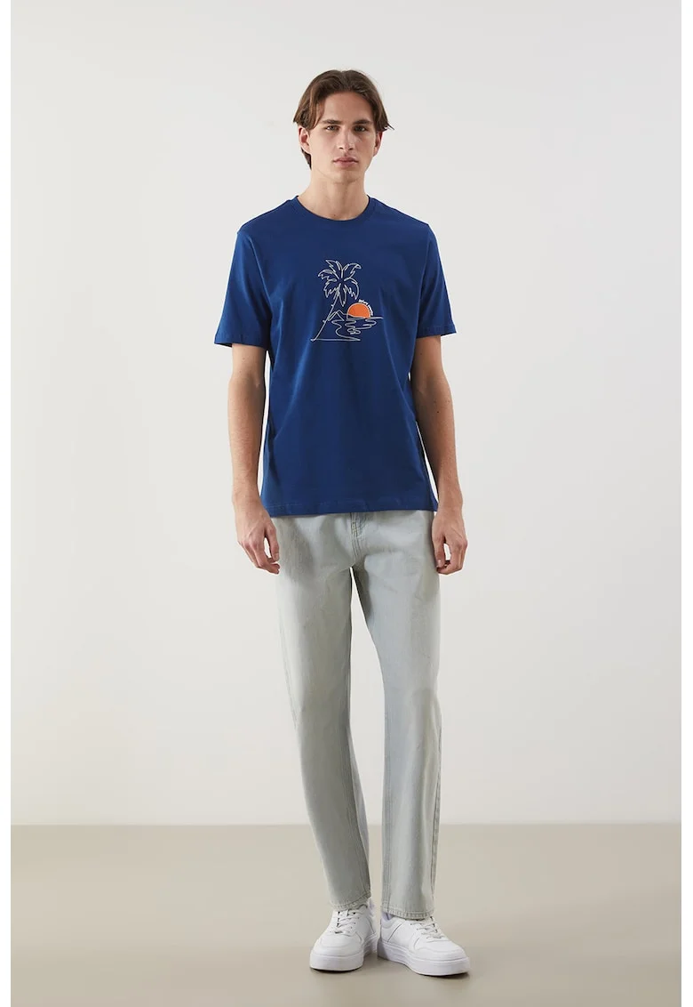 Tricou din bumbac cu imprimeu tropical, Albastru royal