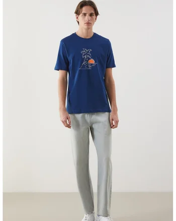 Tricou din bumbac cu imprimeu tropical, Albastru royal