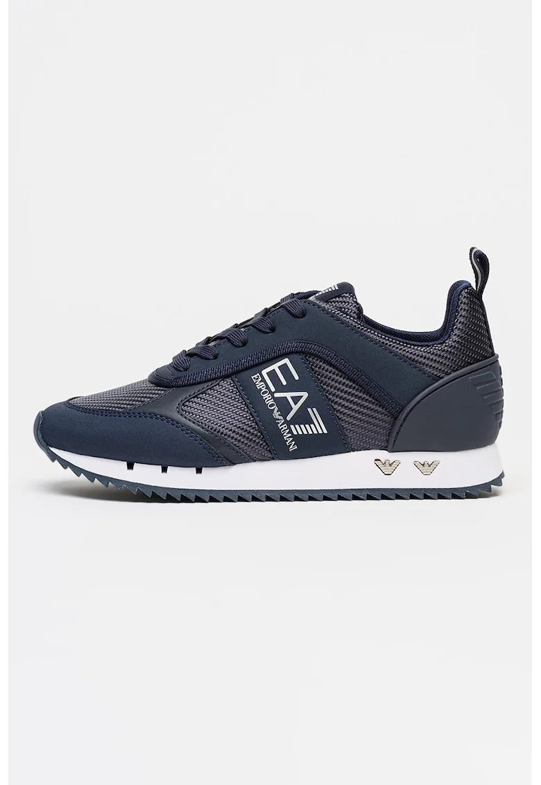 Pantofi sport low-cut cu logo, Alb optic/Bleumarin