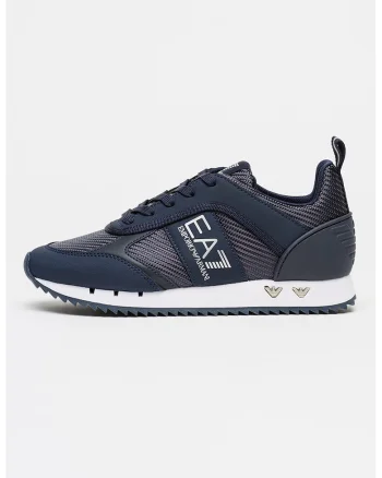 Pantofi sport low-cut cu logo, Alb optic/Bleumarin
