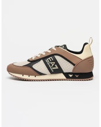 Pantofi sport din piele ecologica cu insertii din plasa, Bej/Caramel