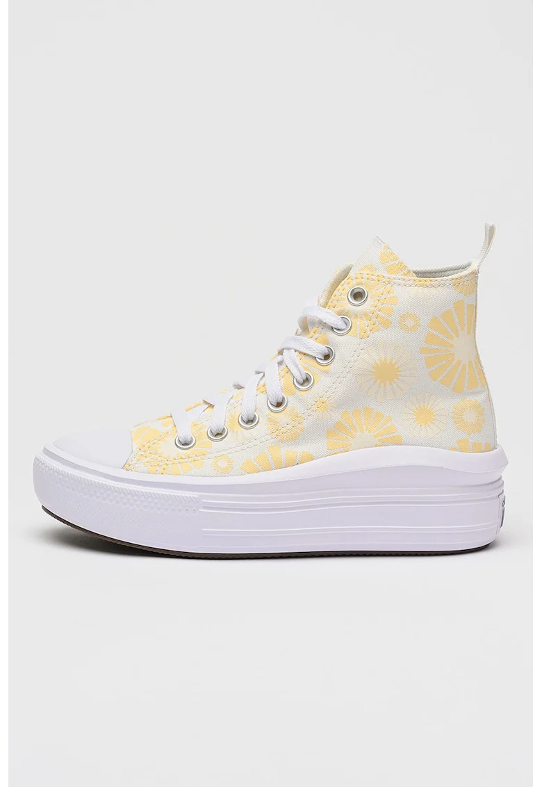 Tenisi flatfom cu model floral Chuck Taylor All Star Move, Alb/Galben