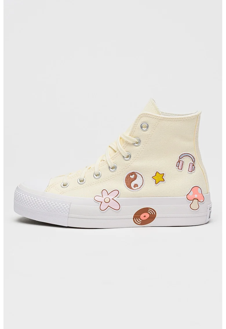 Tenisi flatform cu aplicatii Chuck Taylor All Star Lift, Crem