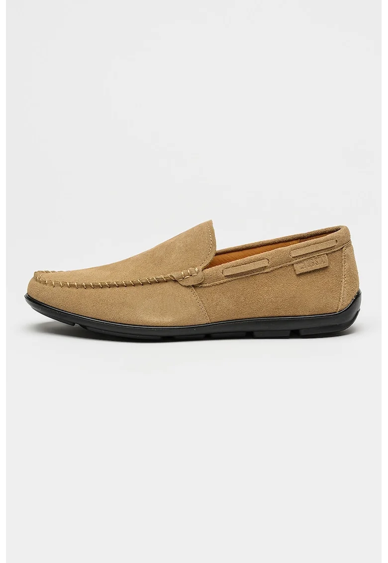 Pantofi loafer din piele intoarsa cu varf rotund, Maro taupe