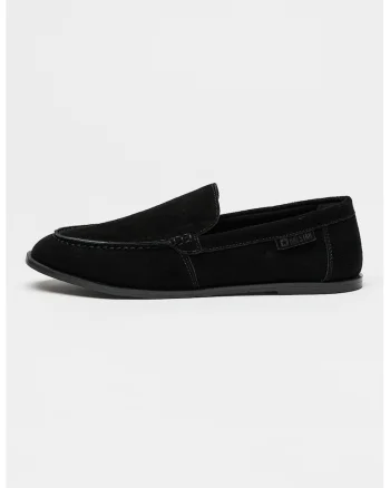 Pantofi loafer din piele intoarsa cu varf rotund, Negru