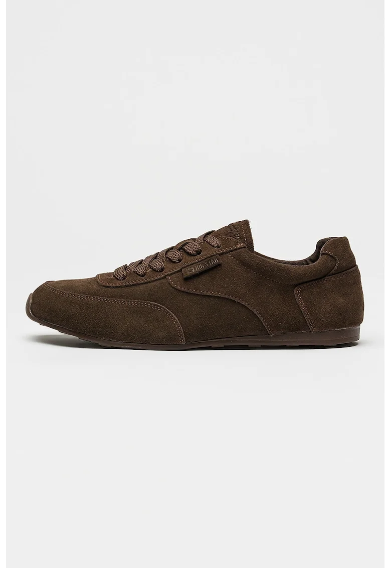 Pantofi sport din piele intoarsa cu logo, Maro pamantiu