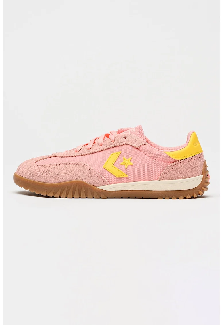Pantofi sport low-cut Run Star crosetati cu insertii de piele intoarsa, Galben/Roz
